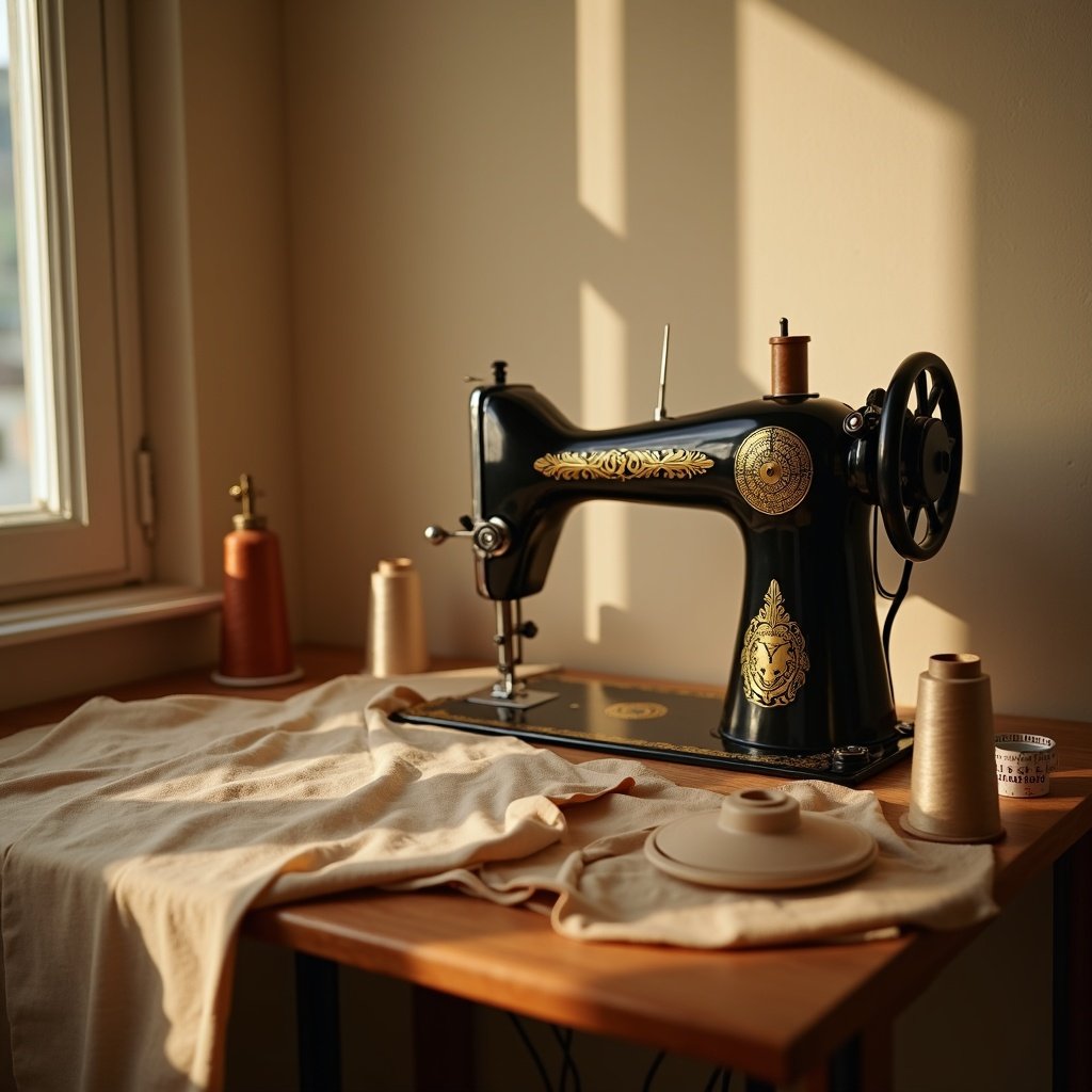 Machine à coudre et outils de retouche dans l'atelier de la boutique
